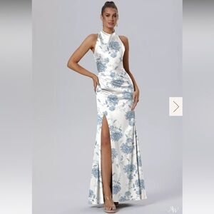 AW MAHARAOL DRESS
Satin Charmeuse Dusty Blue Peonies